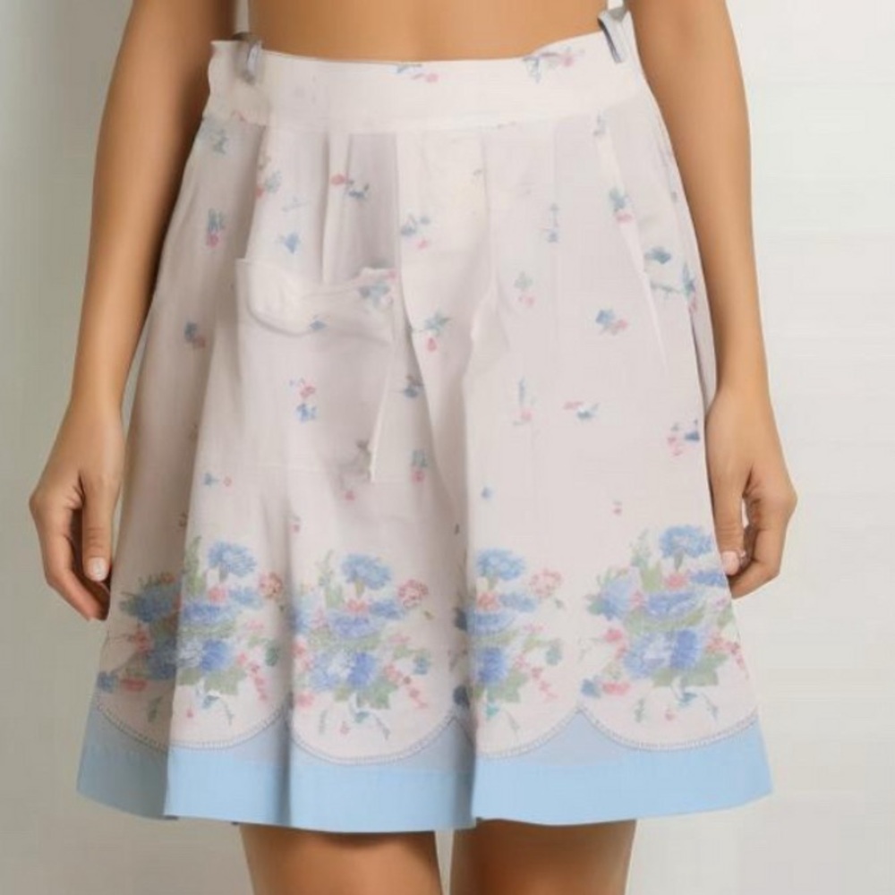 Vintage 1960’s Blue White floral Short Half Hostess Apron